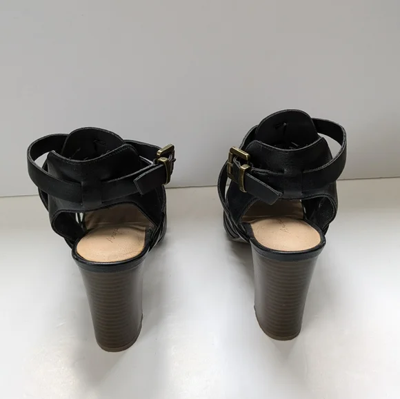 American Eagle Strappy Black Sandals Size 6 Like New 3 1/2" Heel Boho Summer - Picture 8 of 17
